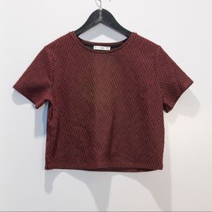 Burgundy cropped top and skirt